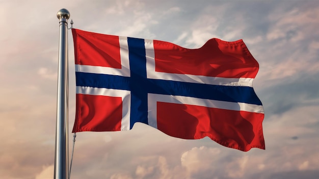 Norway Waving Flag Against a Cloudy Sky