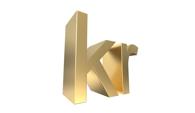 Norwegian Krone Currency symbol of Norway in golden 3d