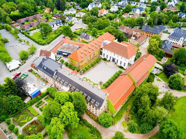 Норвежский музей истории культуры или Norsk Folkemuseum с высоты птичьего полета на полуостров Бюгдой в Осло, Норвегия