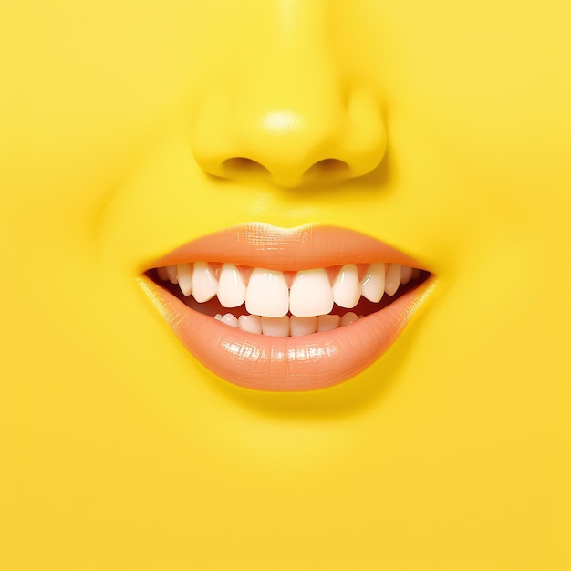 A nose and a shiny smile on an isolated yellow background generative ai