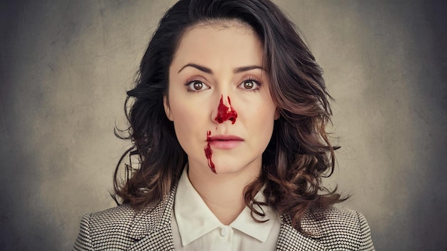 Photo nosebleed woman with a bloody nose healthcare and medical