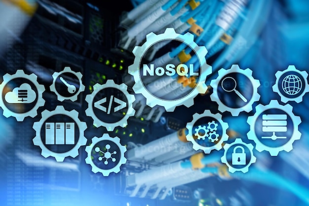 Photo nosql structured query language database technology concept server room background