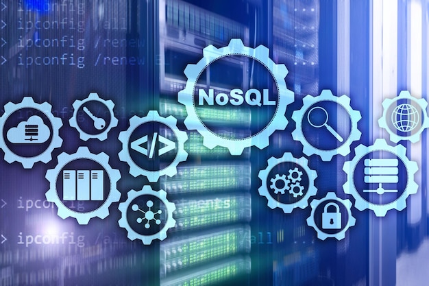Photo nosql structured query language database technology concept server room background