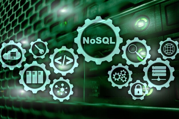 NoSQL Structured Query Language Database Technology Concept Server room background