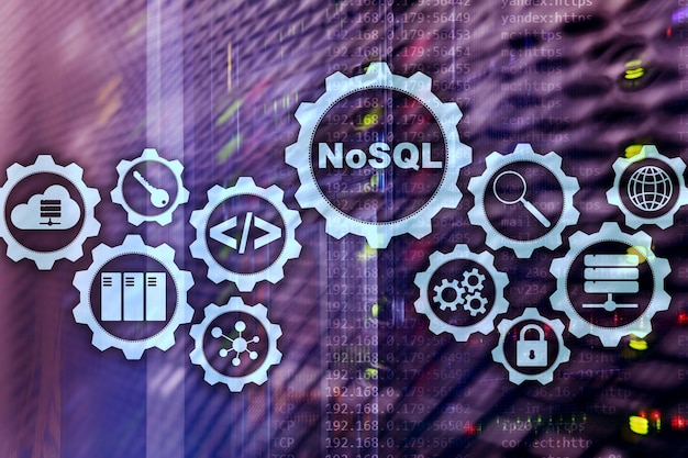 NoSQL Structured Query Language Database Technology Concept Server room background