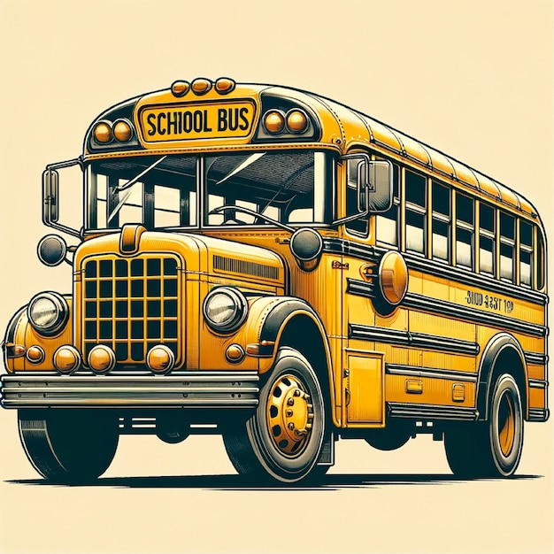 사진 고전적인 학교 버스의 매력을 포착하는 향수적이고 빈티지 스타일의 학교 버스 터 일러스트레이션