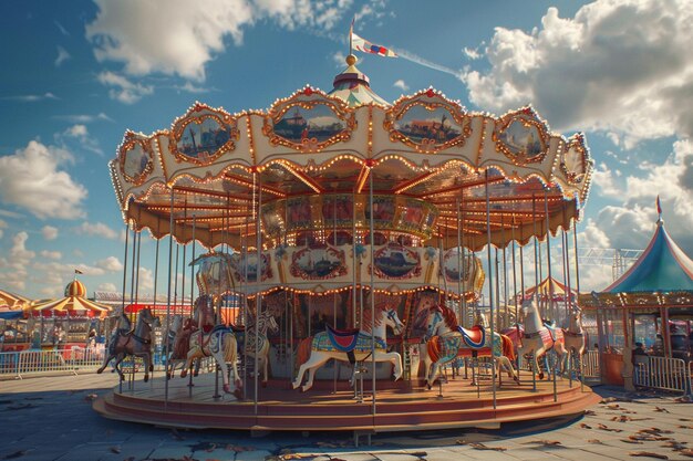 Nostalgic carousel rides at a summer fair
