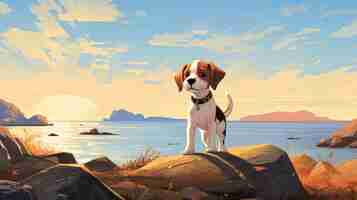 Photo nostalgic children39s book illustration beagle puppy on nunavut shores