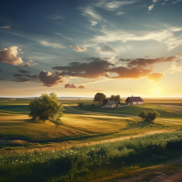 Photo nostalgic countryside beauty during golden hour