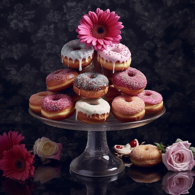 Nostalgic Delights Colorful Donuts Adorn a Vintage Stand