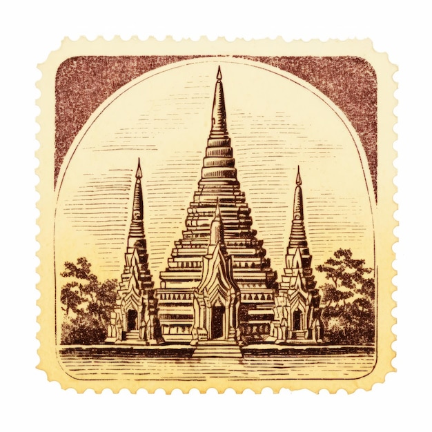 Photo nostalgic gothic illustration of buddhist temple stamp