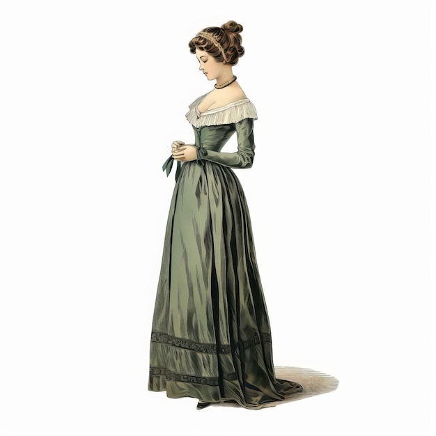 Foto illustrazione nostalgica di una donna in abito verde