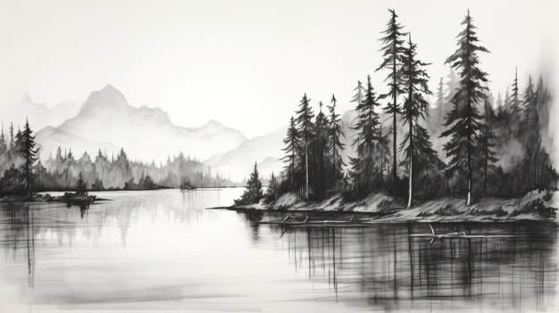 Photo nostalgic ink painting of pines by charlie bowater