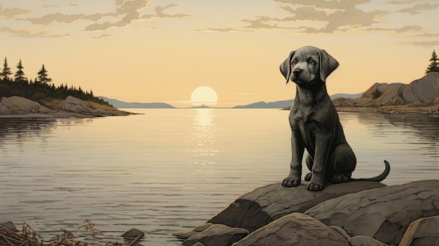 Photo nostalgic labrador retriever puppy illustration on saskatchewan shores