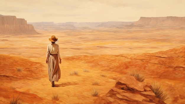 Nostalgic Landscape Woman In The Desert Oil Painting