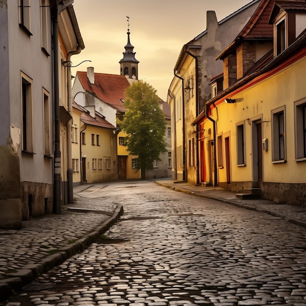 Nostalgic Old Town Cobbled Streets and History Generative AI