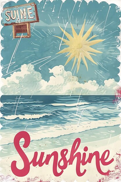 Photo nostalgic seaside postcard with scalloped edges sunshine illustration vintage postcard decorative