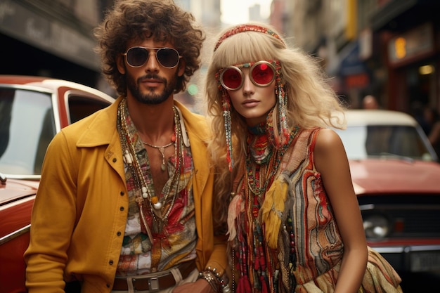 Nostalgic vibes people embracing the eclectic fashion of the 1970s a journey back in time through groovy styles disco glamour and freespirited bohemian expressions