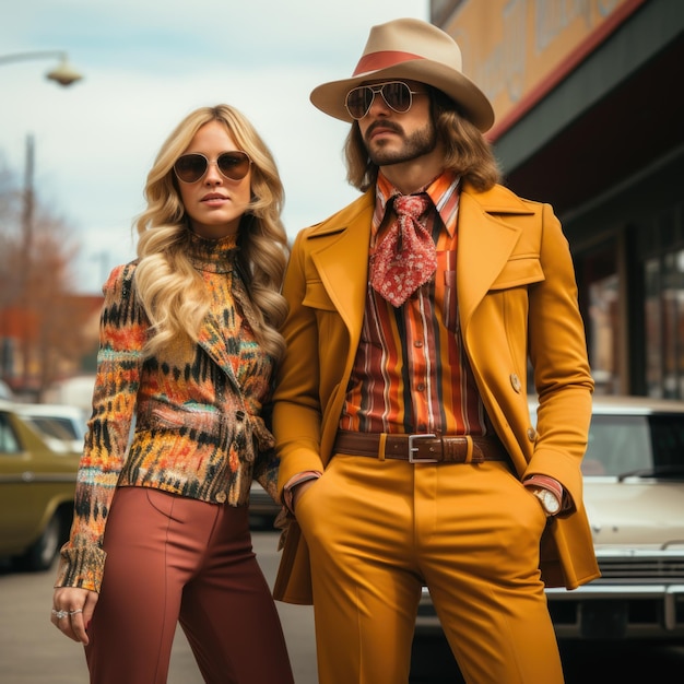 Nostalgic vibes people embracing the eclectic fashion of the 1970s a journey back in time through groovy styles disco glamour and freespirited bohemian expressions