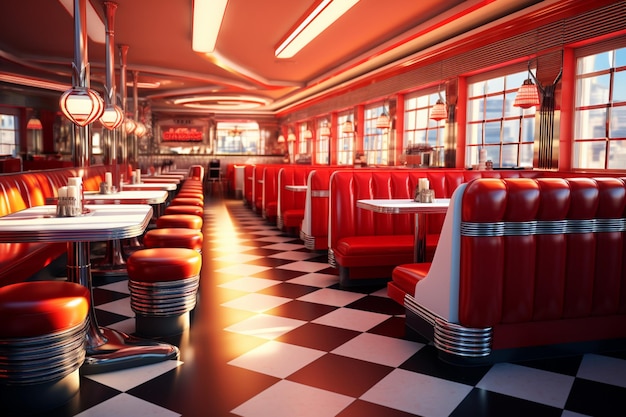 Foto nostalgisch retro diner interieur met geruite generative ai