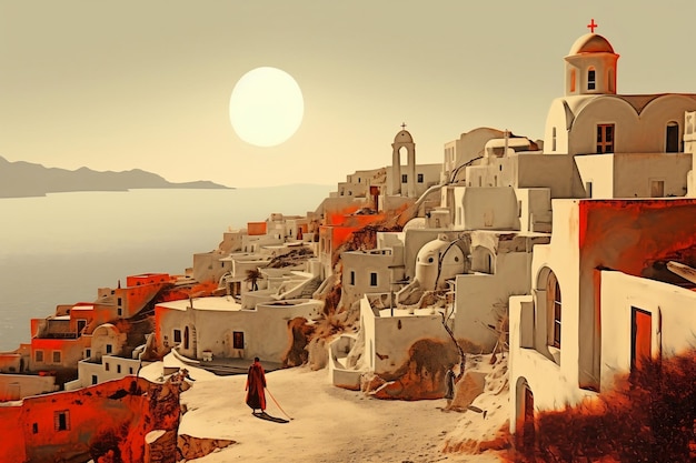 Nostalgische Santorini Retro Vintage Postkaart Generatieve Ai