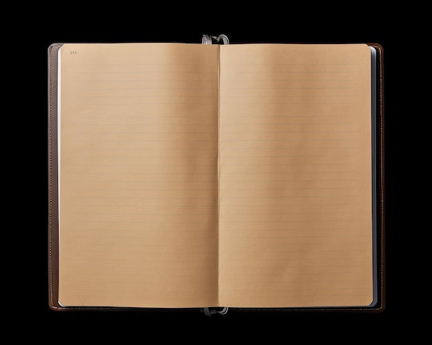 Note book and pages isolated on black background