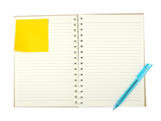 Note book and pen on white background