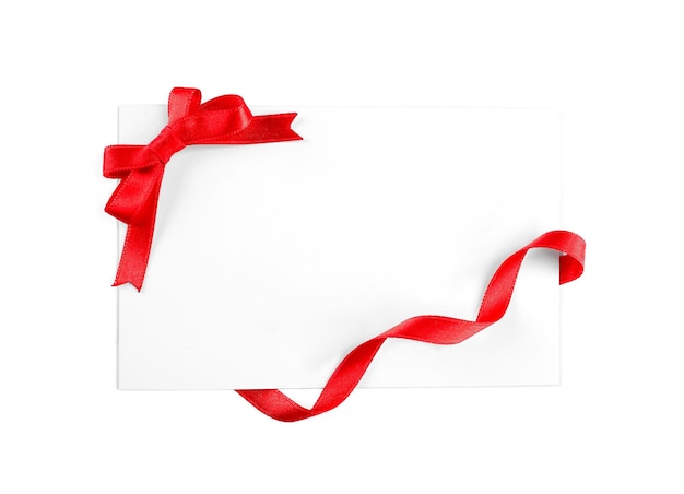 note card with ribbon bow on white background