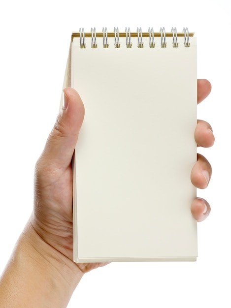 Note, a hand holding a notebook with blank space for write note