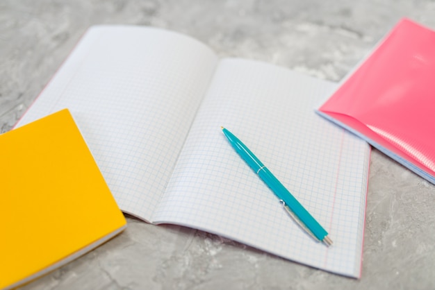 Notebook in a cage on the table, stationery store