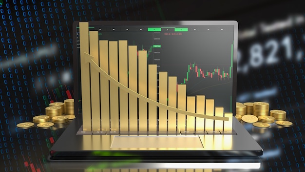 비즈니스 개념 3d 렌더링을 위한 노트북 및 차트