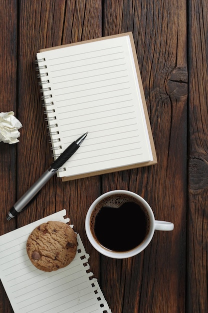 Notebook coffee and cookie