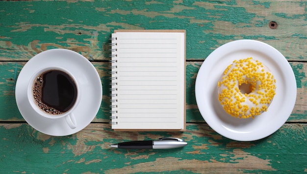 Notebook coffee and donut