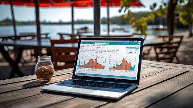 Photo notebook displaying business data at the beach