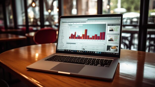 Notebook displaying business data at cafe