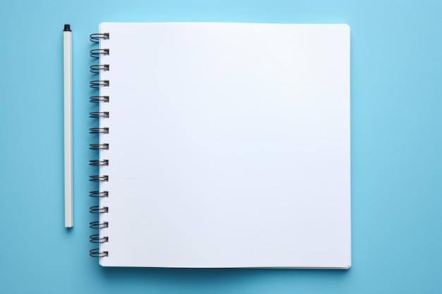 Notebook en pen op blauwe achtergrond