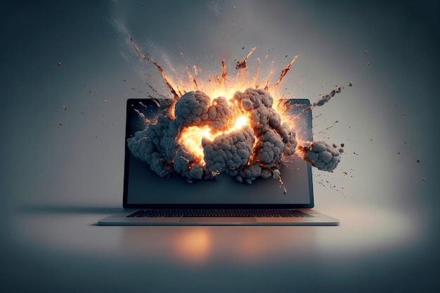 Notebook explodeert met vuur en rook Generatieve AI