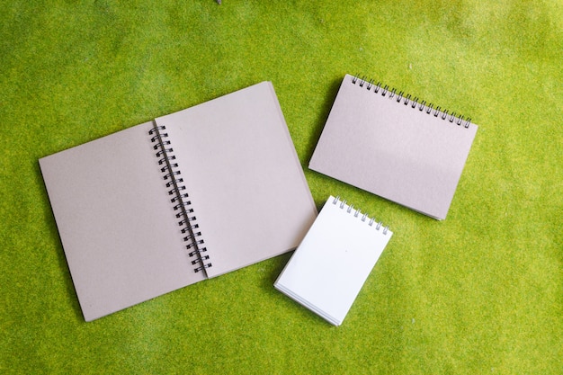 Notebook group on green background