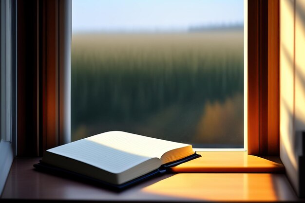 Notebook opened at the window sill