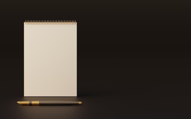 Notebook and pen for writing and annotating with copy space and dark background