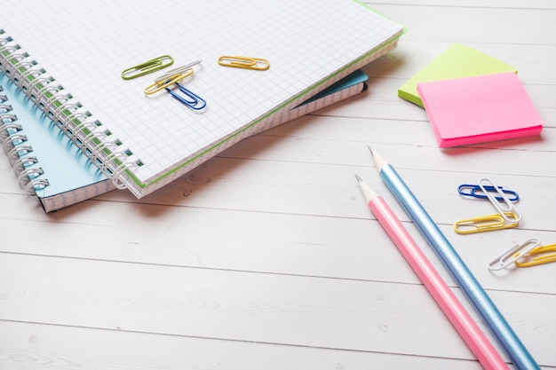 Notebook and pencil, stationery with copy space 