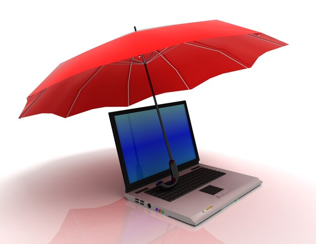 Notebook and umbrella . 3d rendered illustration