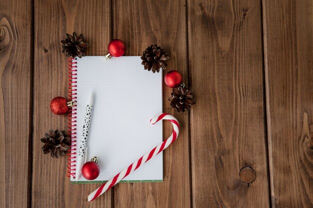 Notebook with Christmas ornaments