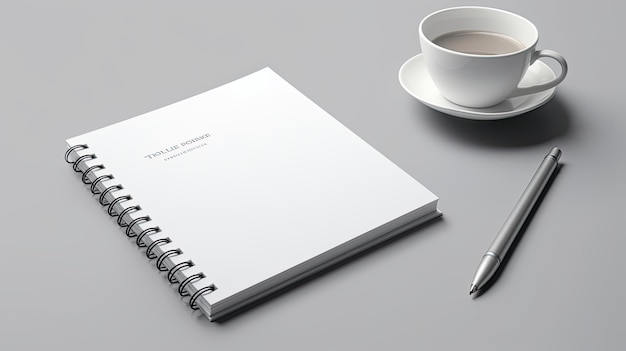 a notebook with a cup of tea next to a cup of tea.