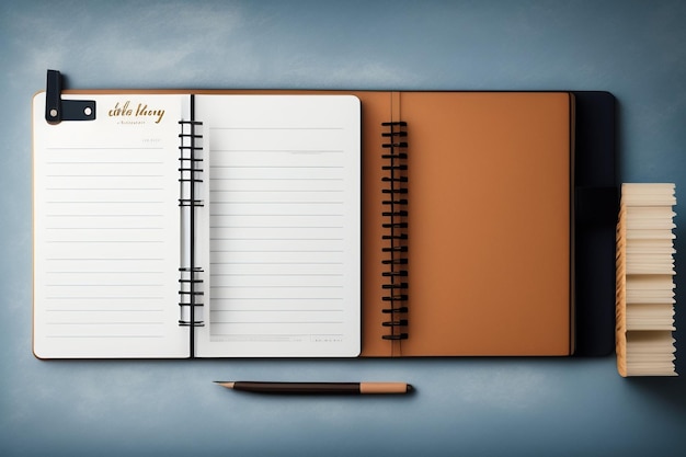 A notebook with a pen and a pen on it