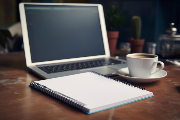 Photo notebook with pen on wooden table in office ai generated