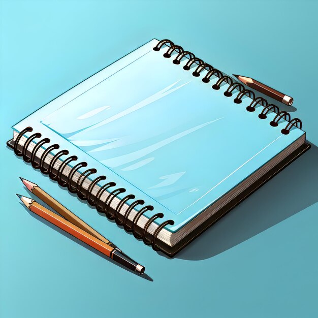 Notebook with pencils on a blue background Vector illustration