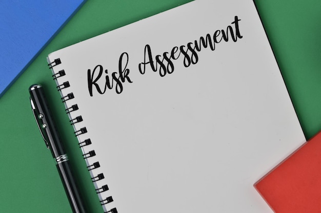 Notebook written with text RISK ASSESSMENT Business concept