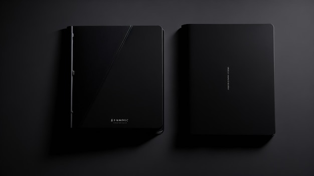 Photo notebooks mockup with black element on black background