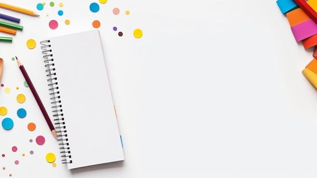 Notebooks and school stationery on white background